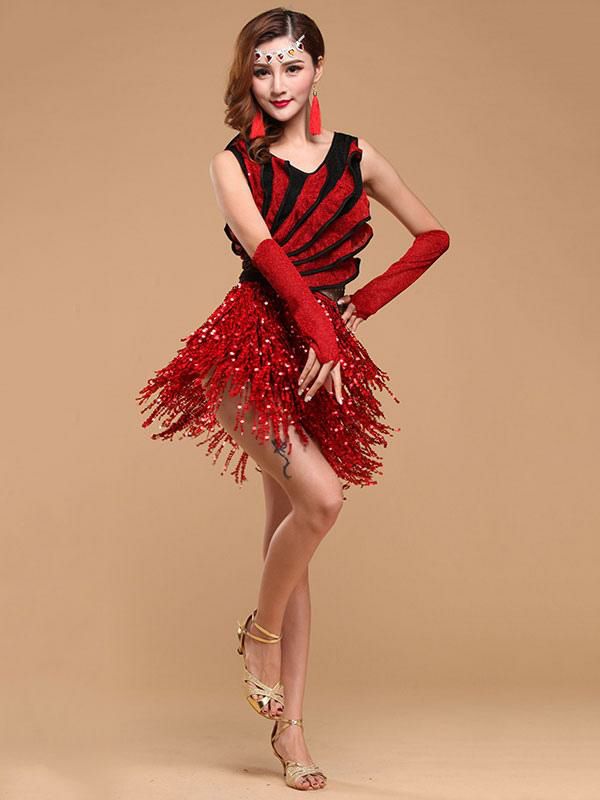 Dance Costumes |  Dance Costumes Latin Dancer Dresses Red Sequined Skirt Ballroom Dancing Clothes Carnival Dance Costumes Dance Costumes