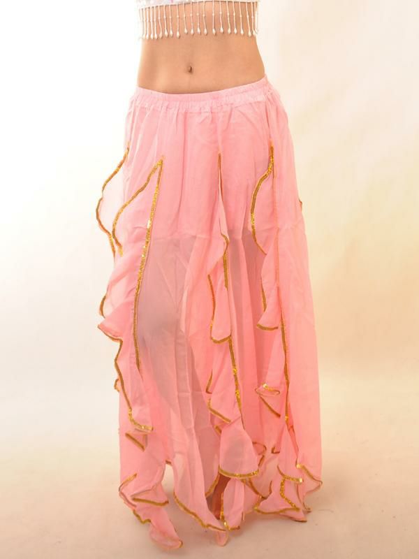 Dance Costumes |  Pink Chiffon Ruffles Belly Dance Long Skirt Dance Costumes Dance Costumes