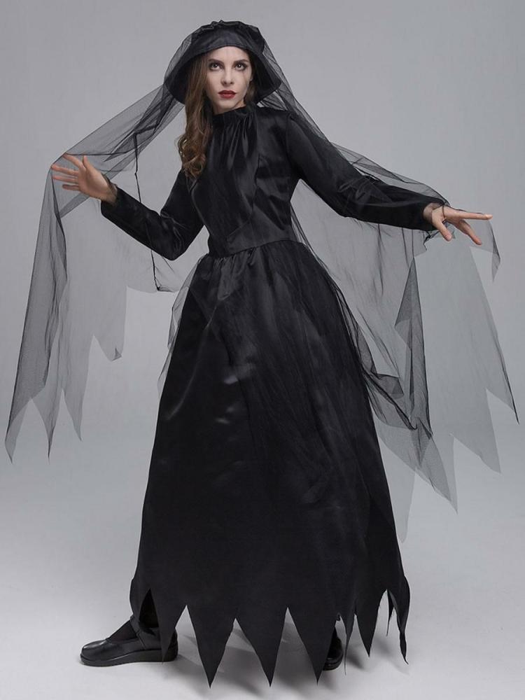 Holidays Costumes |  Halloween Ghost Bride Costumes For Women Black Scary Polyester Lace Dress Headwear Holidays Costumes Full Set Hobbies Holidays Costumes