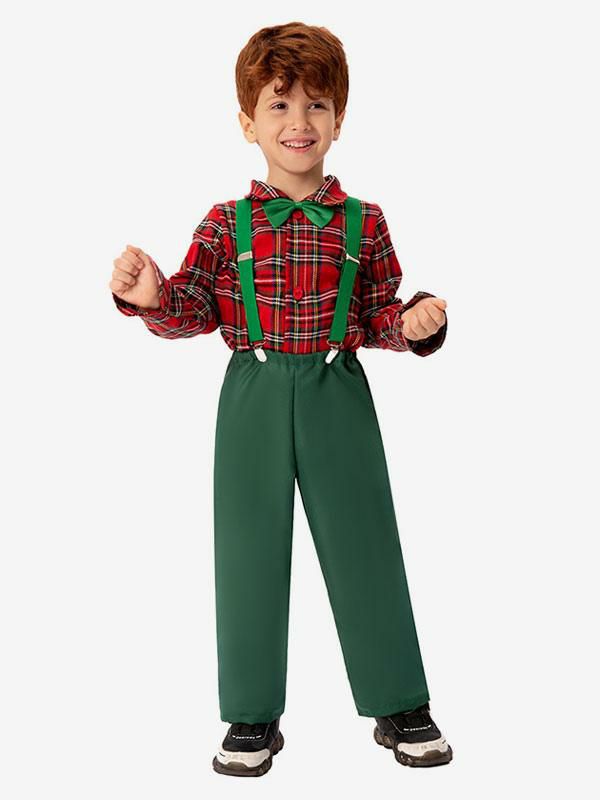 Holidays Costumes |  Set Christmas Green Pants Cravat Top Polyester Plaid Christmas Holidays Costumes Hobbies Holidays Costumes