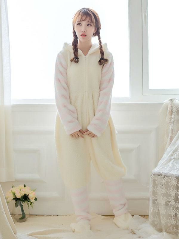 Kigurumi Costumes |  Kigurumi Pajamas Cat Onesie White Flannel Jumpsuit Animal Sleepwear For Women Halloween Hobbies Kigurumi Costumes