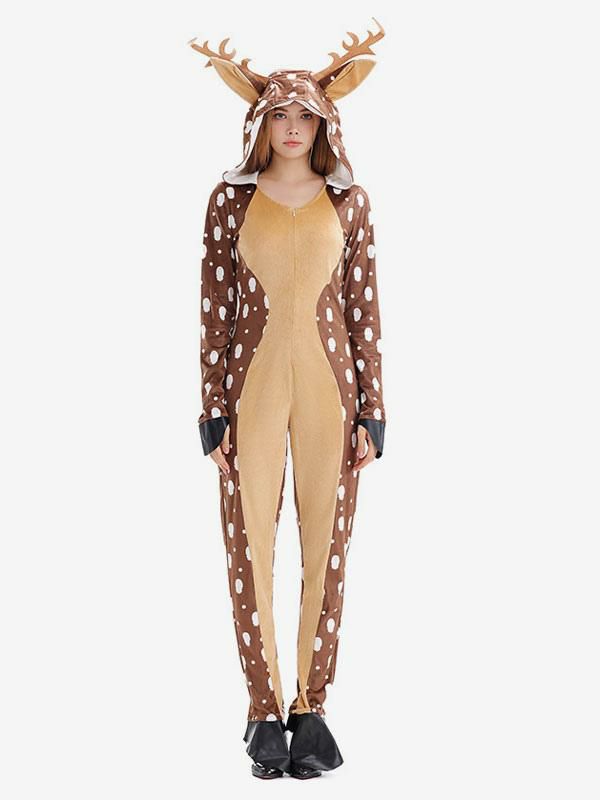 Kigurumi Costumes |  Onesie Kigurumi Pajamas Christmas Adult’s Coffee Brown Polyester Hooded Jumpsuit Kigurumi Costumes Hobbies Kigurumi Costumes