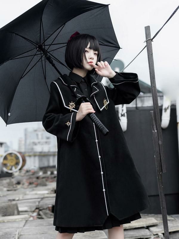 Lolita Clothing |  Academic Lolita Coats Black Coat Overcoat Polyester Spring Lolita Outwears Hobbies Lolita Clothing