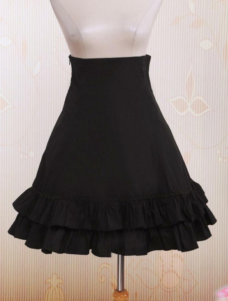 Lolita Clothing |  Black High Waist Lolita Short Skirt Lace Up Layered Ruffles Hobbies Lolita Clothing