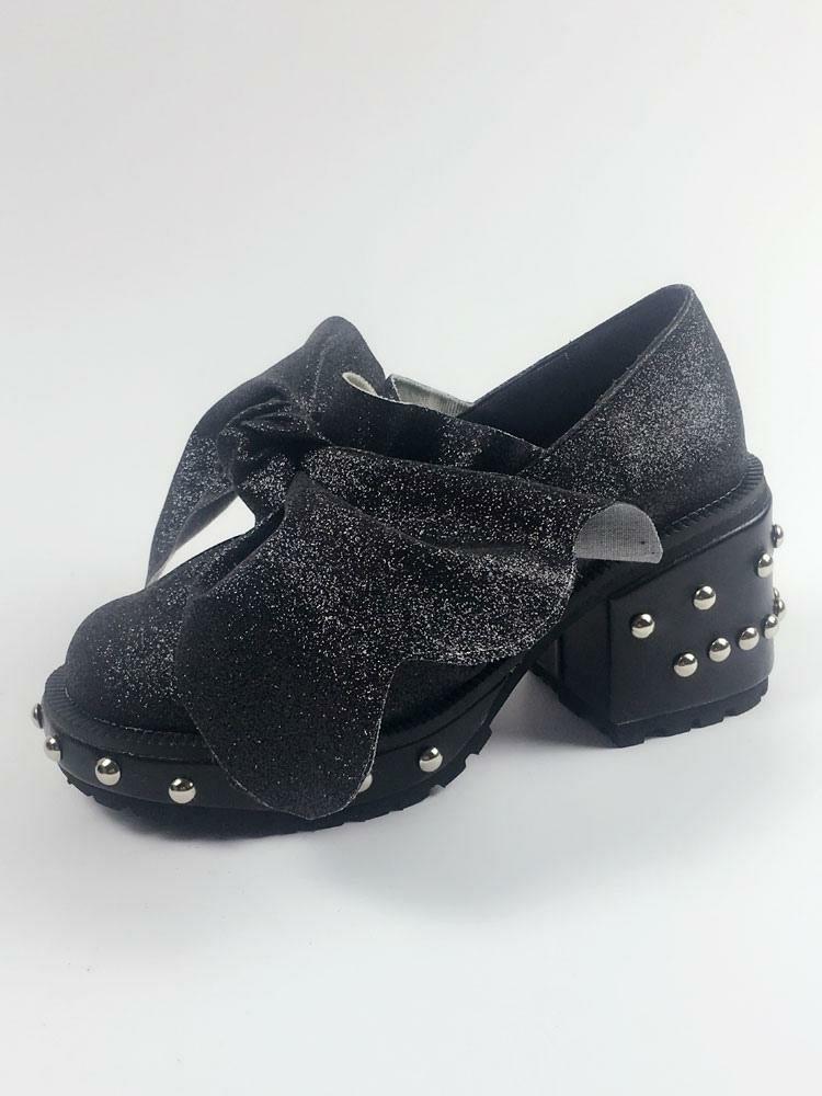 Lolita Clothing |  Black Lolita Shoes Round Toe Puppy Heel Bows Rivets Lolita Pumps Hobbies Lolita Clothing