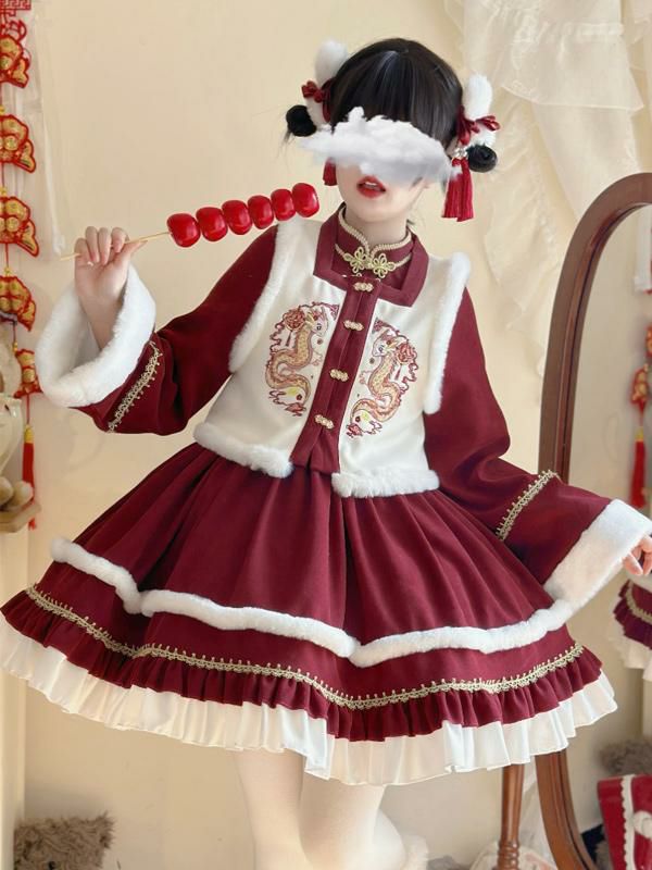 Lolita Clothing |  Chinese Style Lolita Dress Ruffles Long Sleeves Polyester Chinese Style Red Chinese Style Lolita Hobbies Lolita Clothing