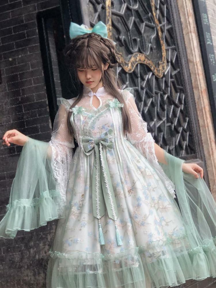 Lolita Clothing |  Chinese Style Lolita Dress Ruffles Sleeveless Polyester Chinese Style Green Chinese Style Lolita Hobbies Lolita Clothing