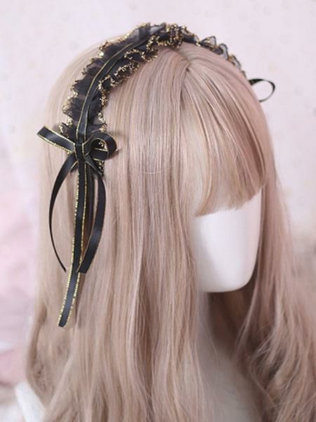 Lolita Clothing |  Classic Lolita Headdress Ruffle Lace Bow Black Lolita Hair Accessory Hobbies Lolita Clothing