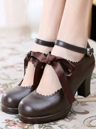 Lolita Clothing |  Classic Lolita Shoes Square Toe Platform Prism Heel Bows Deep Brown Lolita Shoes Hobbies Lolita Clothing