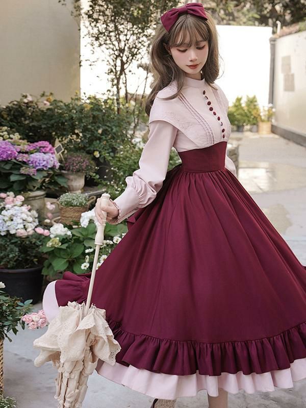 Lolita Clothing |  Classical Lolita Dress Polyester Long Sleeves Lolita Dresses Classic Burgundy Hobbies Lolita Clothing