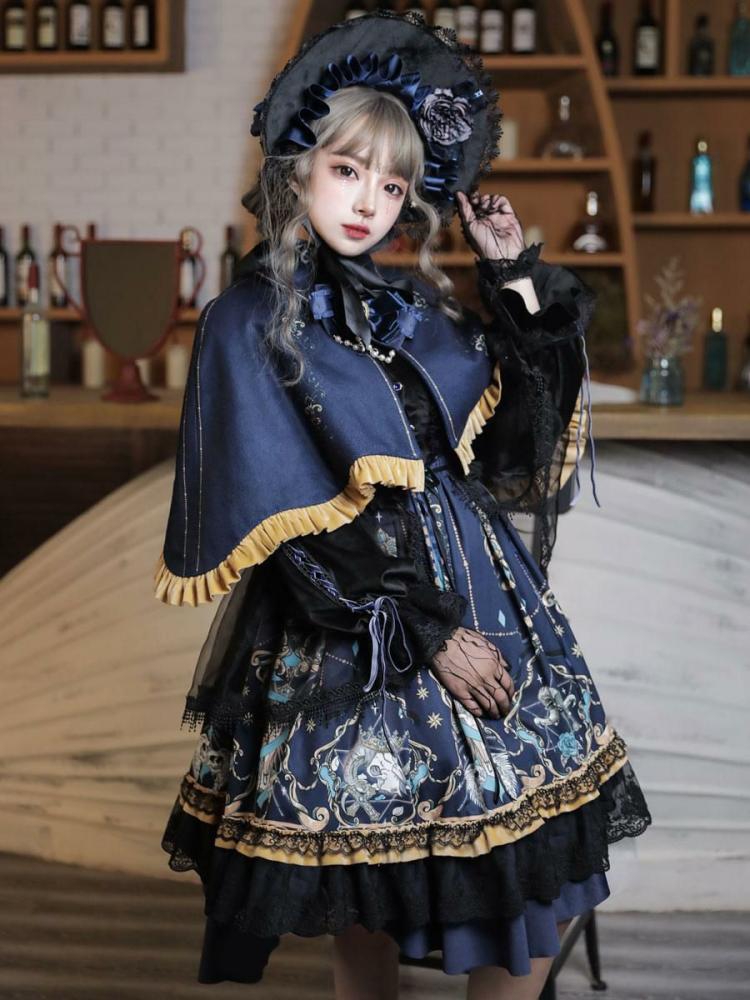 Lolita Clothing |  Classical Lolita OP Dress 4-Pieces Set Black Bows Lace God Redemption Dark Lolita One Piece Dresses Hobbies Lolita Clothing