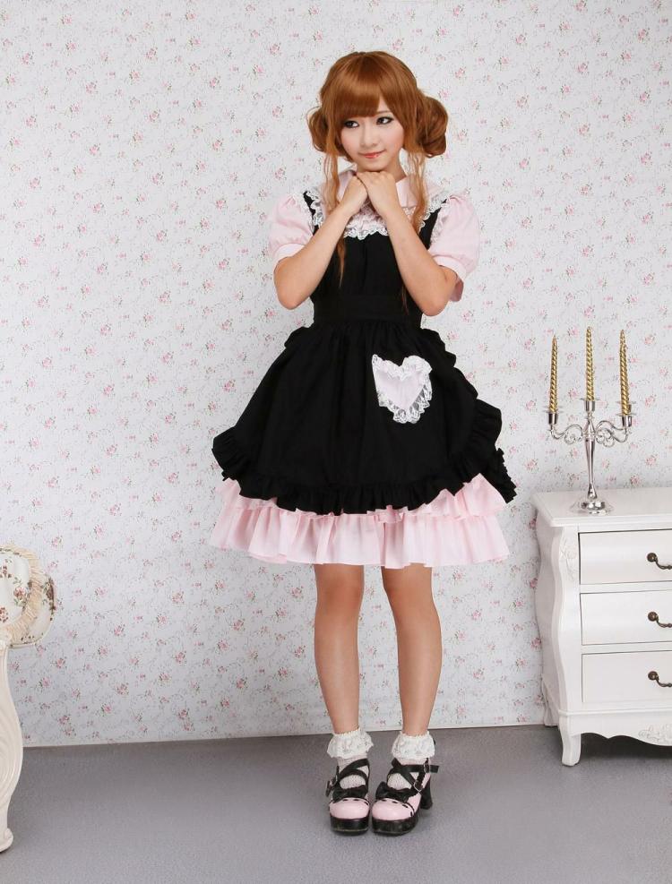 Lolita Clothing |  Cotton Pink And Black Lace Ruffles Punk Lolita Dress Hobbies Lolita Clothing