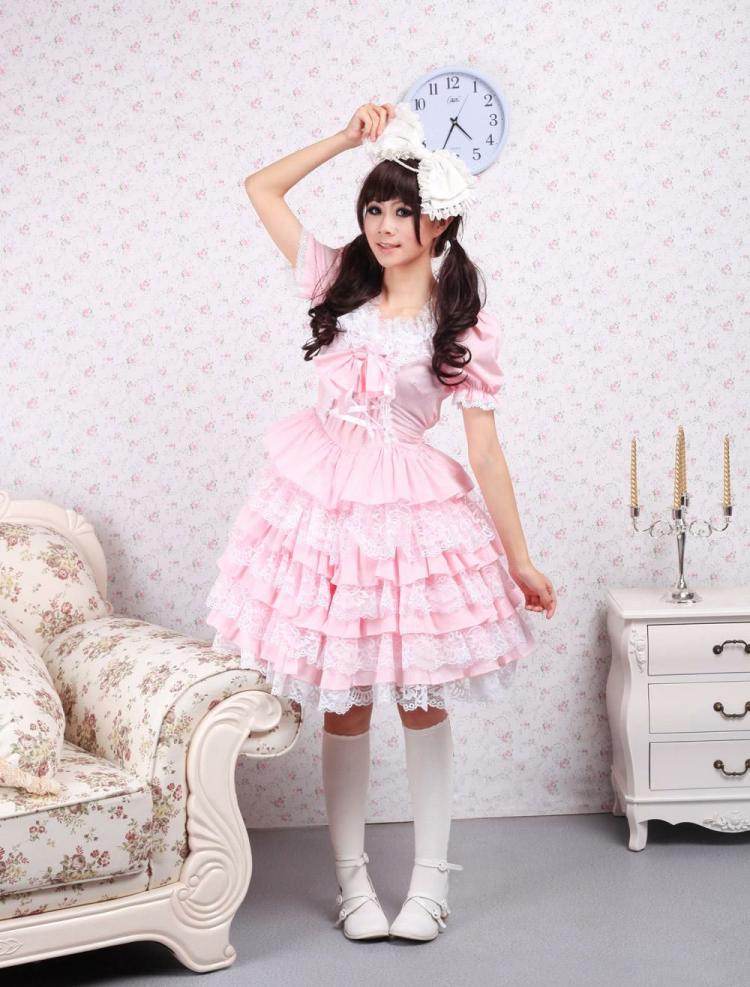 Lolita Clothing |  Cotton Pink Lace Sweet Lolita Dress Hobbies Lolita Clothing