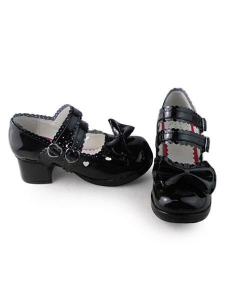 Lolita Clothing |  Glossy Black Lolita Shoes Square Heels with Sweet Bows Hobbies Lolita Clothing