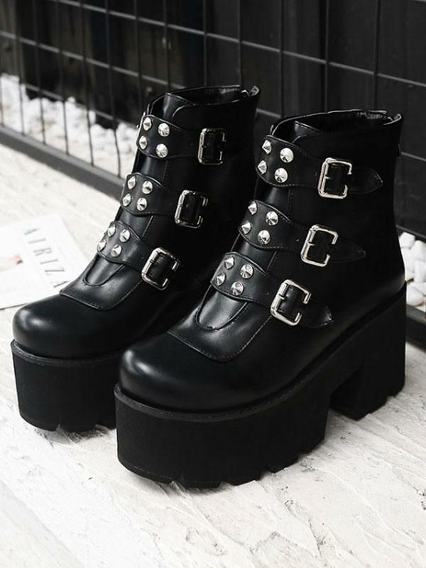 Lolita Clothing |  Gothic Lolita Boots Rivet Buckle Leather Lolita Footwear Hobbies Lolita Clothing