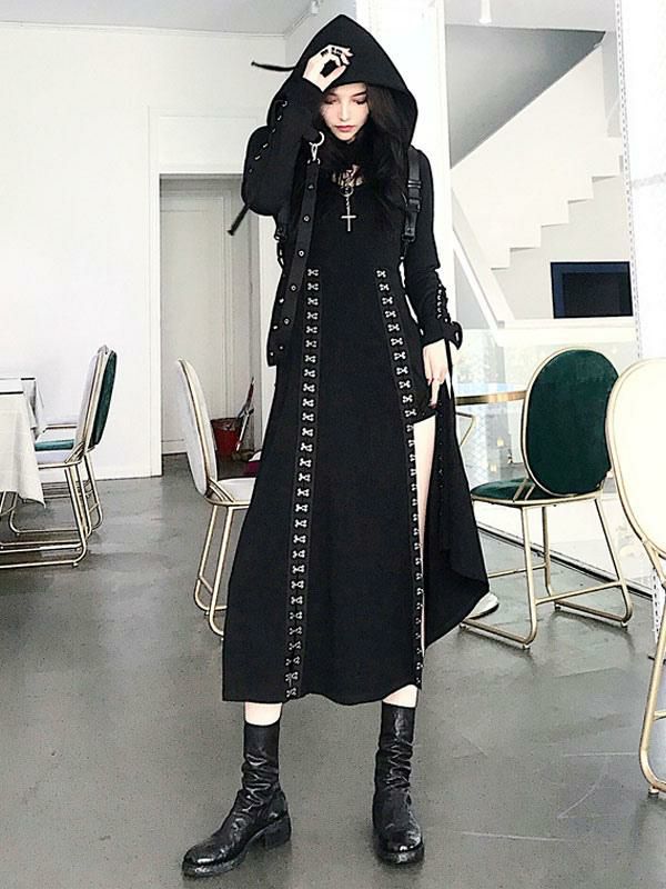 Lolita Clothing |  Gothic Lolita Cardigan Black Polyester Metallic Pattern Long Sleeves Hooded Overcoat Hobbies Lolita Clothing