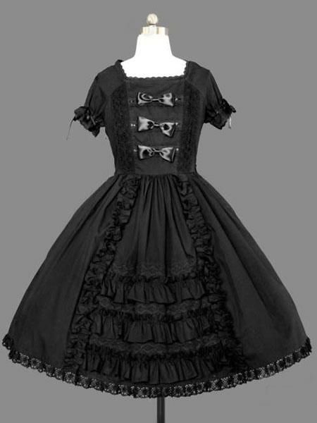 Lolita Clothing |  Gothic Lolita Dress OP Bow Tie Pleated Cotton Lolita One Piece Dress Hobbies Lolita Clothing