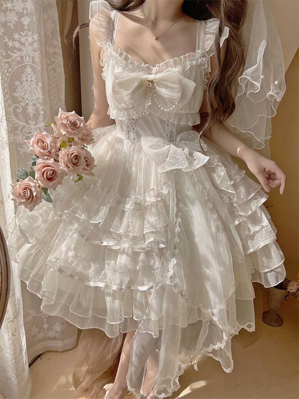 Lolita Clothing |  Gothic Lolita Dresses Lace Ruffles White Jsk Suspender Dress Hobbies Lolita Clothing