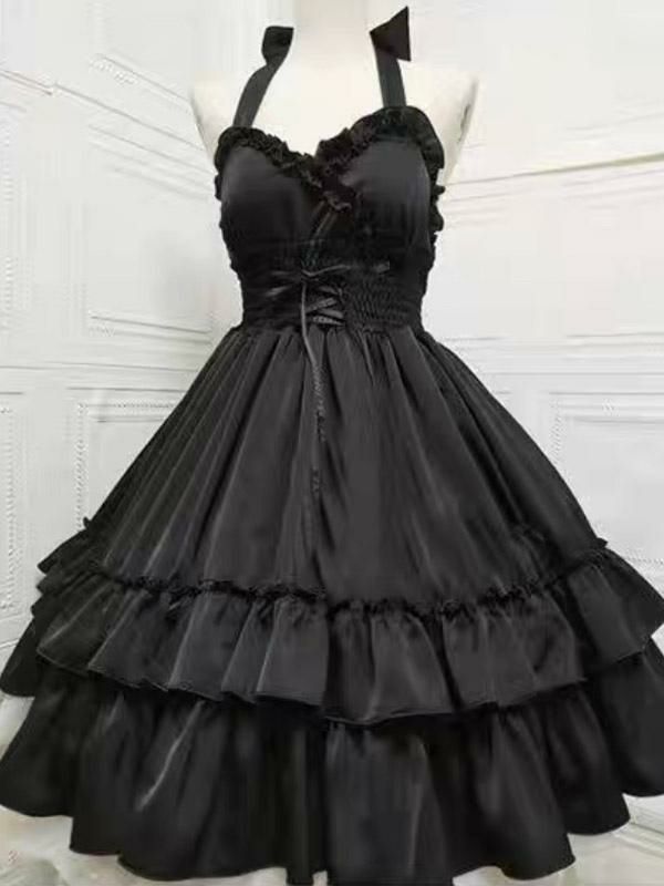 Lolita Clothing |  Gothic Lolita Dresses Ruffles Lace Up Black White Hobbies Lolita Clothing