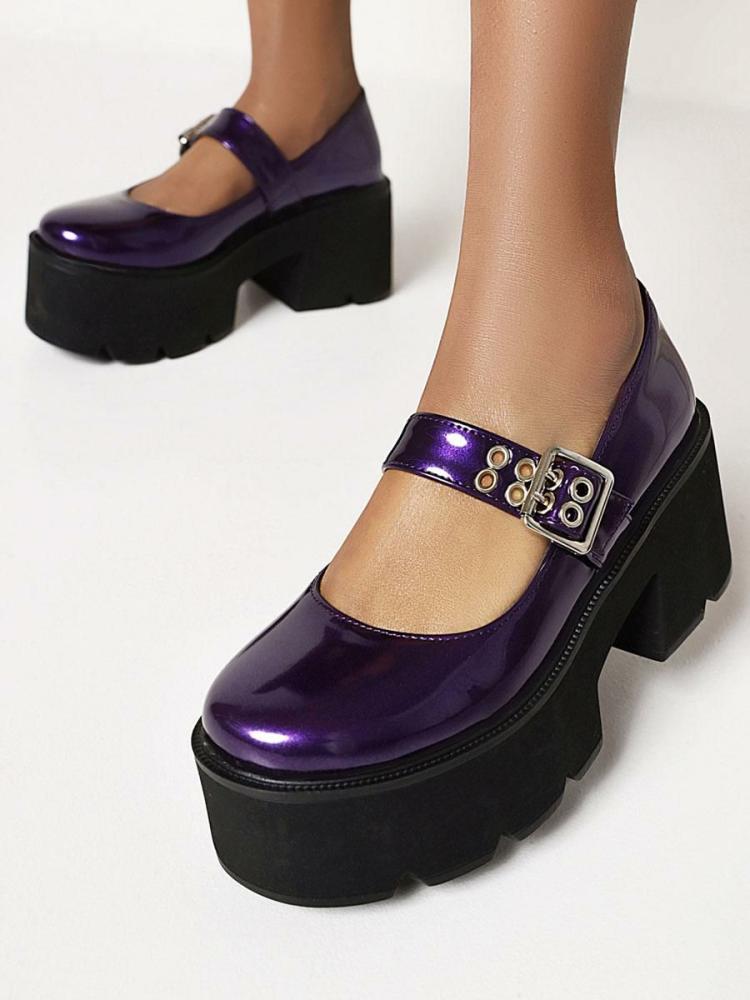 Lolita Clothing |  Gothic Lolita Footwear Royal Purple Round Toe PU Leather Lolita Shoes Hobbies Lolita Clothing