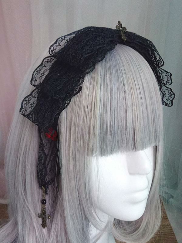 Lolita Clothing |  Gothic Lolita Headdress Lace Bow Metallic Design Black Lolita Hair Accessory Hobbies Lolita Clothing