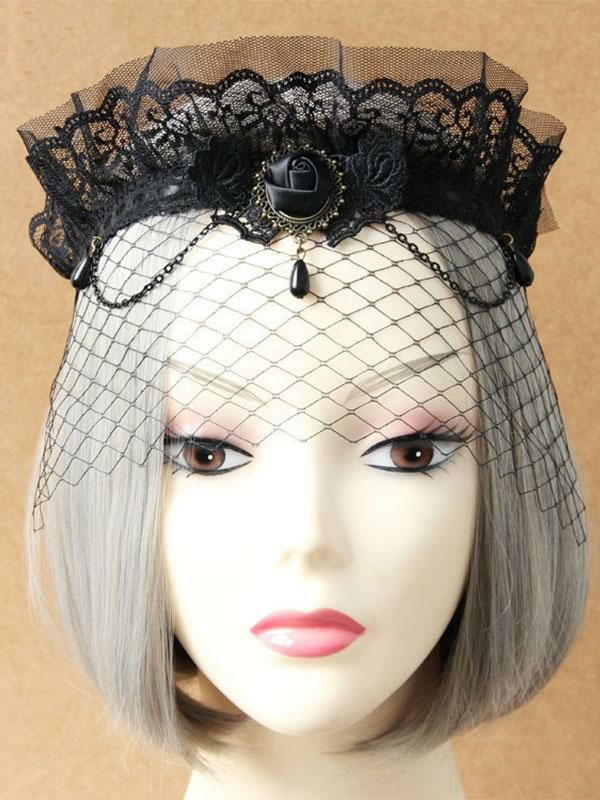 Lolita Clothing |  Gothic Lolita Jewelry Lace Jewel Metallic Chain Black Lolita Headdress Hobbies Lolita Clothing