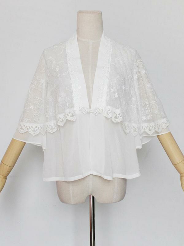 Lolita Clothing |  Hanfu Lolita Cover Ups Chiffon Lace Trim Ruffles White Lolita Top Hobbies Lolita Clothing