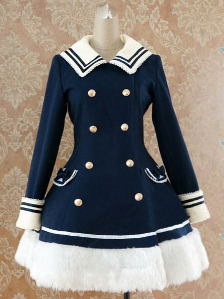 Lolita Clothing |  Navy Blue Waist-controlled Sailor Style Lolita Coat Hobbies Lolita Clothing