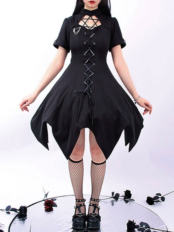 Lolita Clothing |  Pre-Sale Gothic Lolita OP Dress Black Short Sleeves Ruffles Lace Up Black Lolita One Piece Dress Hobbies Lolita Clothing