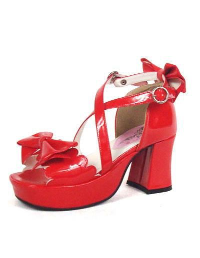 Lolita Clothing |  Red 3” Chunky Heel Platform Bow Lolita Sandals Hobbies Lolita Clothing