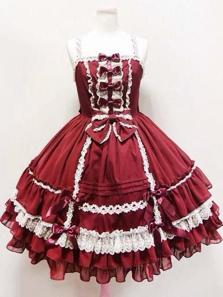 Lolita Clothing |  Rococo Lolita Dress JSK Lace Trim Ruffles Pleated Bow Lolita Jumper Skirt  Hobbies Lolita Clothing