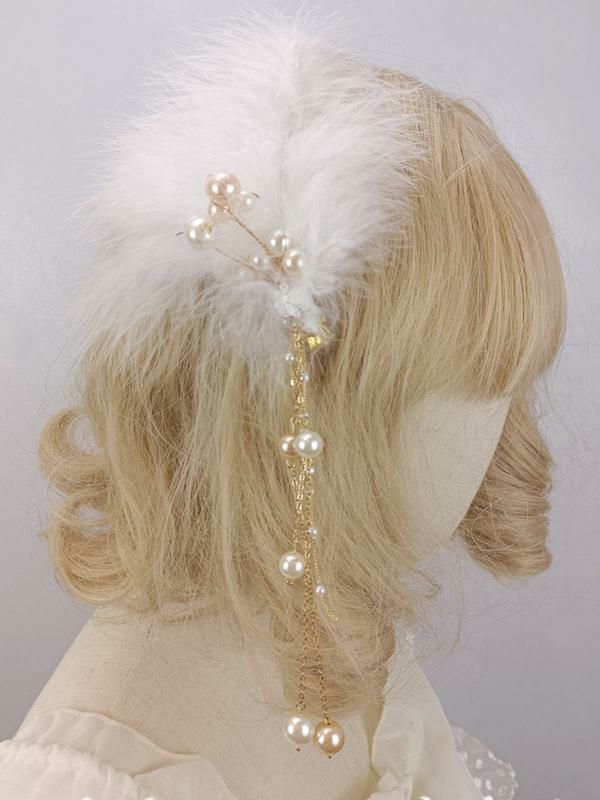 Lolita Clothing |  ROCOCO Style Lolita Accessories White Pearls Feathers Headwear Miscellaneous Hobbies Lolita Clothing