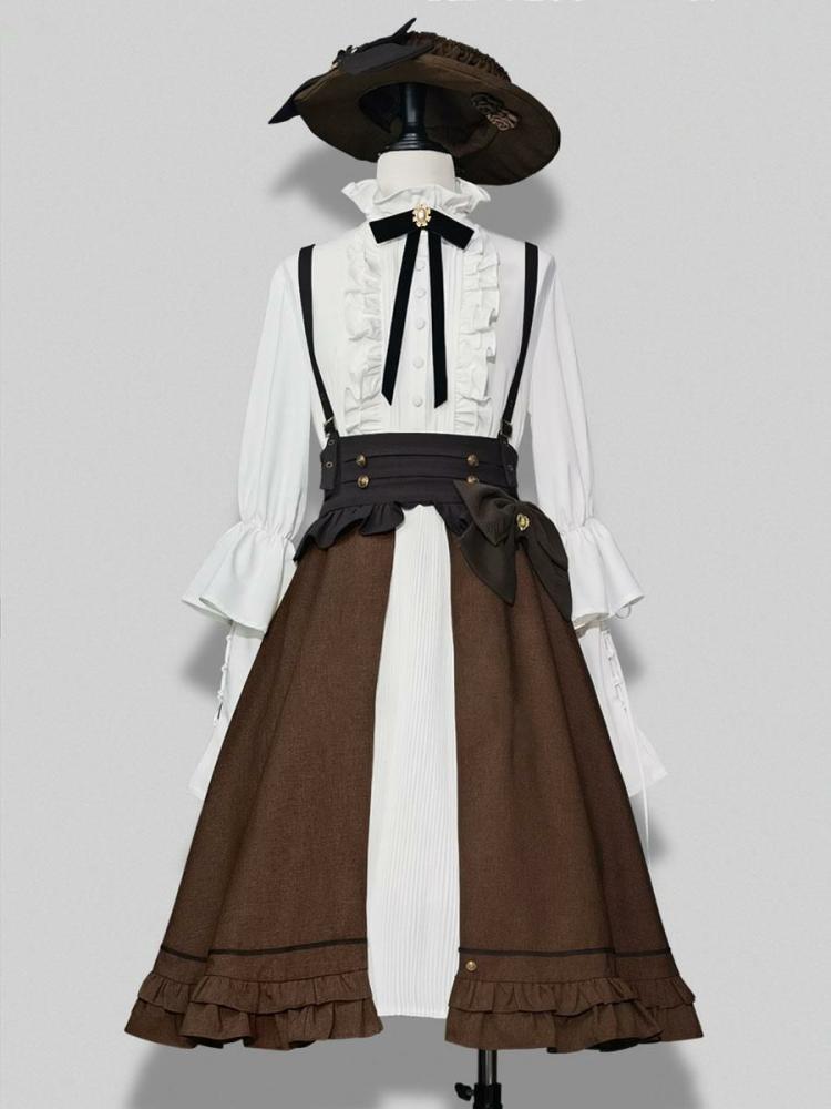 Lolita Clothing |  Steampunk Lolita SK Coffee Brown Ruffles Lolita Skirts Hobbies Lolita Clothing