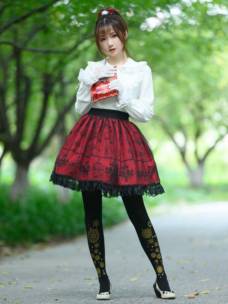 Lolita Clothing |  Sweet Lace Lolita SK Burgundy Lolita Skirts Hobbies Lolita Clothing