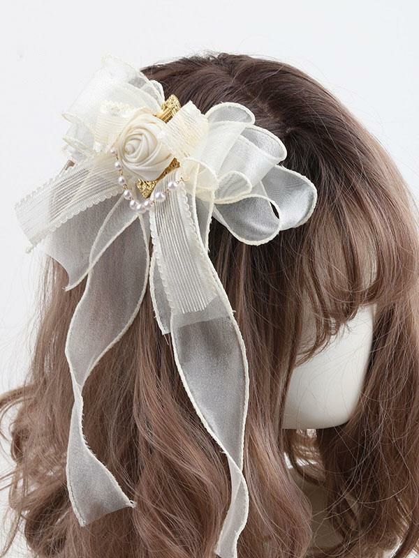 Lolita Clothing |  Sweet Lolita Accessories Ecru White Flowers Pearls Bows Polyester Fiber Headwear Miscellaneous Hobbies Lolita Clothing