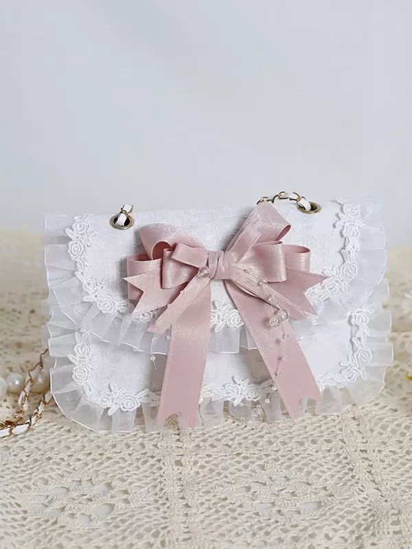 Lolita Clothing |  Sweet Lolita Bag Pink Organza Bows Lace Polyester Fiber Handbag Lolita Accessories Hobbies Lolita Clothing