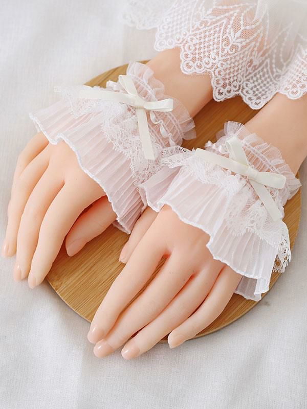 Lolita Clothing |  Sweet Lolita Bracelet White Accessory Pleated Polyester Fiber Bow Lace Lolita Accessories Hobbies Lolita Clothing