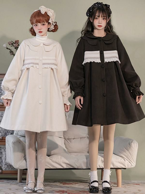 Lolita Clothing |  Sweet Lolita Coats Ecru White Coat Ruffles Overcoat Polyester Fall Lolita Outwears Hobbies Lolita Clothing