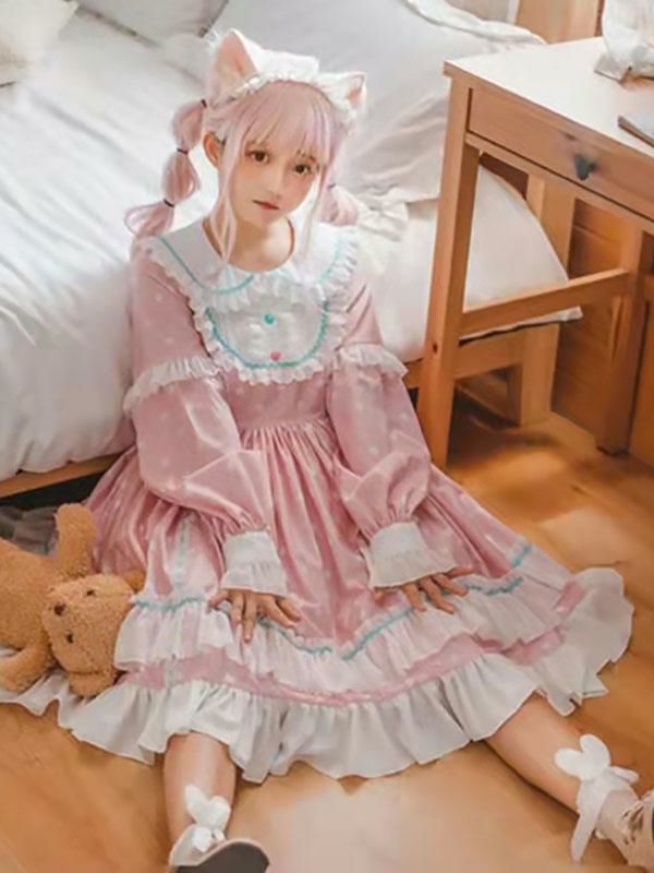 Lolita Clothing |  Sweet Lolita Dress Polyester Long Sleeves Ruffles Dress Hobbies Lolita Clothing