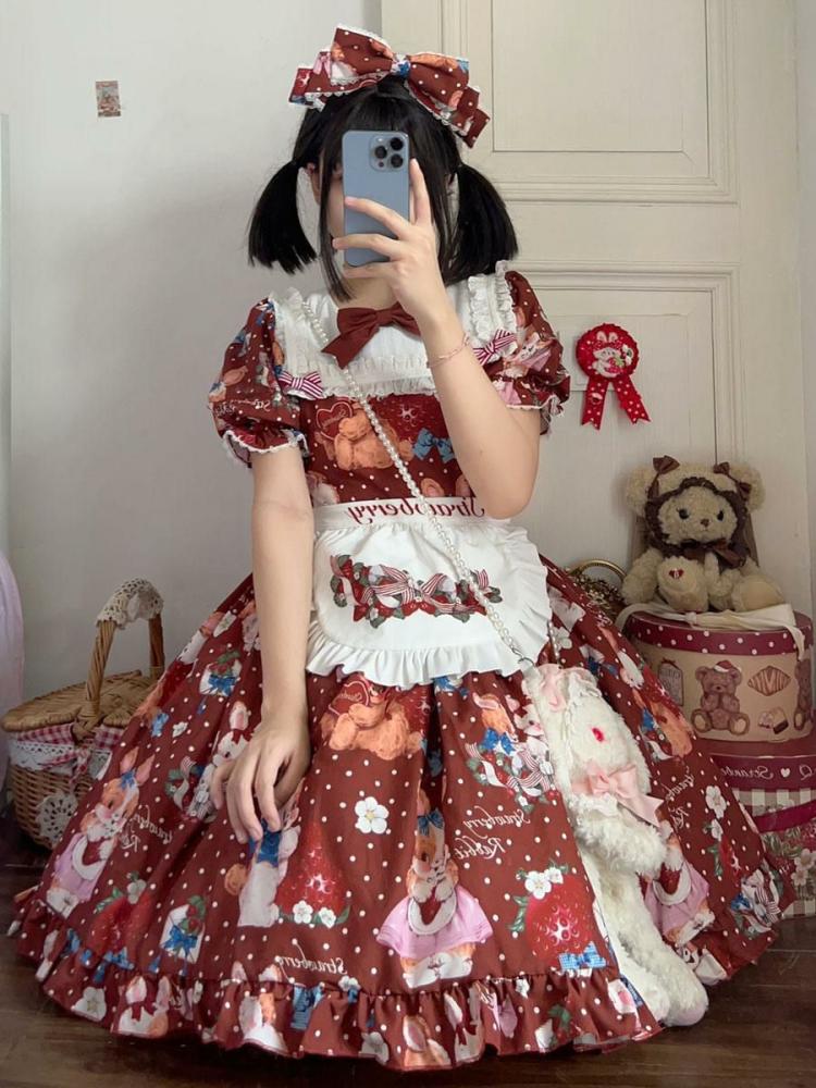 Lolita Clothing |  Sweet Lolita Dress Polyester Short Sleeves Dress Hobbies Lolita Clothing