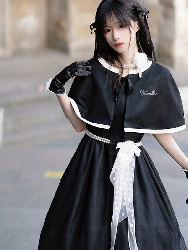 Lolita Clothing |  Sweet Lolita Dress Polyester Short Sleeves Pearls Navy Style Lolita Dress Hobbies Lolita Clothing