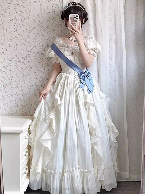 Lolita Clothing |  Sweet Lolita Dress Polyester Short Sleeves Ruffles Dress Sweet Lolita Dress Hobbies Lolita Clothing