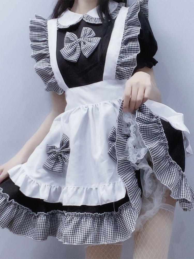 Lolita Clothing |  Sweet Lolita Dress Polyester Short Sleeves Ruffles Maid Outfit Dress Hobbies Lolita Clothing