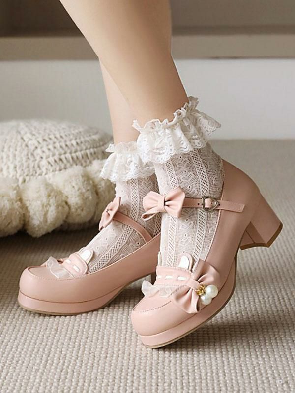 Lolita Clothing |  Sweet Lolita Footwear Pink Bowkont Round Toe PU Leather Lolita Pumps Hobbies Lolita Clothing