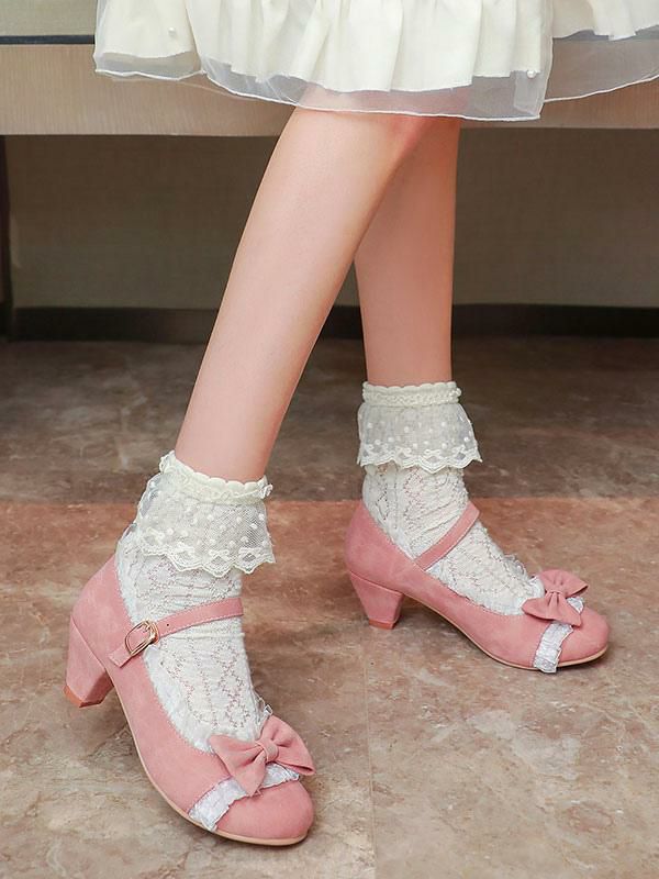 Lolita Clothing |  Sweet Lolita Footwear Pink Ruffles Bows Round Toe Suede Nap Lolita Shoes Hobbies Lolita Clothing