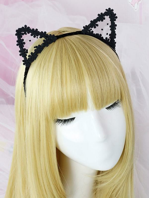 Lolita Clothing |  Sweet Lolita Hair Clasp Lace Floral Cat Ear Black Lolita Hair Accessory Hobbies Lolita Clothing