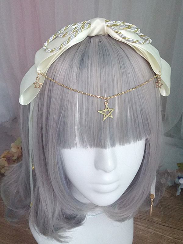 Lolita Clothing |  Sweet Lolita Headband Chain Bell Bow Ecru White Lolita Hair Accessory Hobbies Lolita Clothing