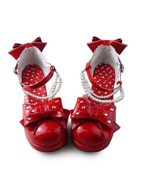 Lolita Clothing |  Sweet Lolita Heels Heels Shoes Square Heels with Bows and Pearls Hobbies Lolita Clothing