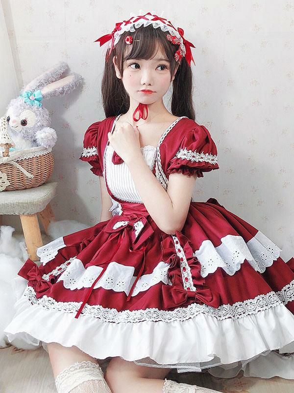 Lolita Clothing |  Sweet Lolita OP Dress Lace Bows Lolita One Piece Dresses Maid Costume Hobbies Lolita Clothing