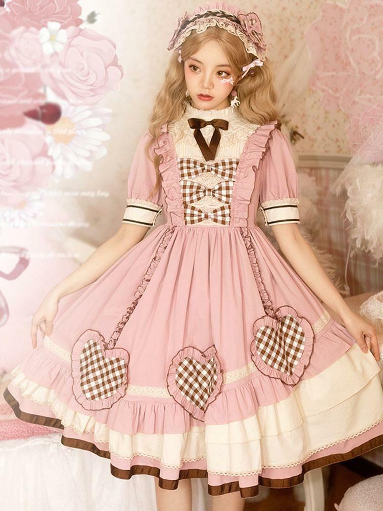 Lolita Clothing |  Sweet Lolita OP Dress Pink Ruffles Polyester Short Sleeves Lolita One Piece Dress Hobbies Lolita Clothing